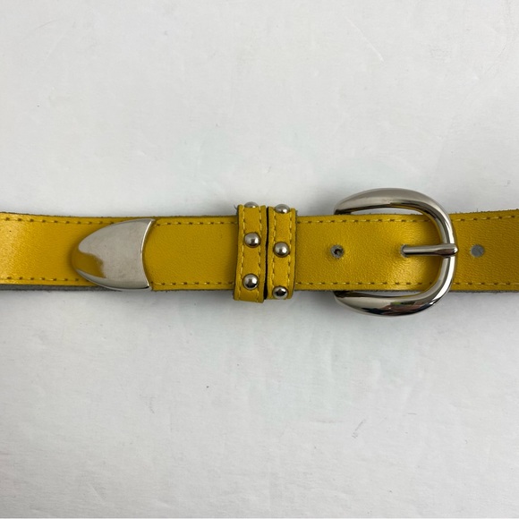 Vintage Yellow Leather Silver Hardware Large Belt - Picture 2 of 6